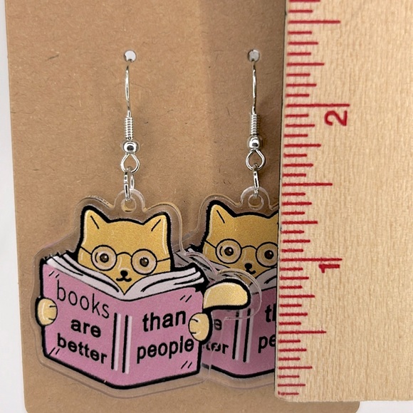 Books Dangle Earrings 2D Acrylic - Picture 2 of 2